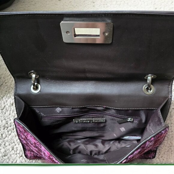 DONALD J PLINER Quilted Wool Pink Black Plaid Dark Brown Leather Shoulder Purse - Picture 5 of 6